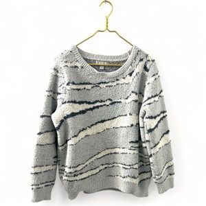 Barefoot Dream Cozy Chic Blue and White Crewneck Sweater